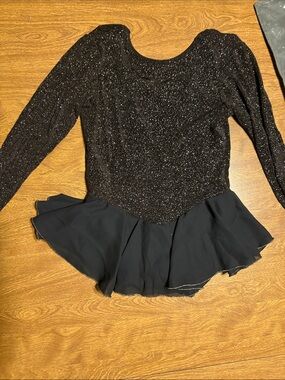 Figure Skating/Dance Black Sparkle Long-Sleeve Peplum Formal Dress